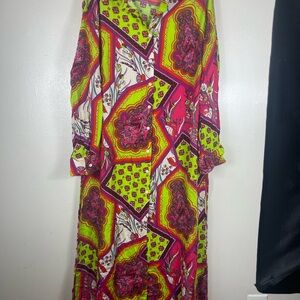 Pink and Yellow  flower Wear Gown with Bishop Sleeves 100%rayon spoonjeans 2XL